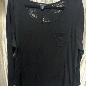 Torrid Black Long Sleeve Tee with Lace Neckline